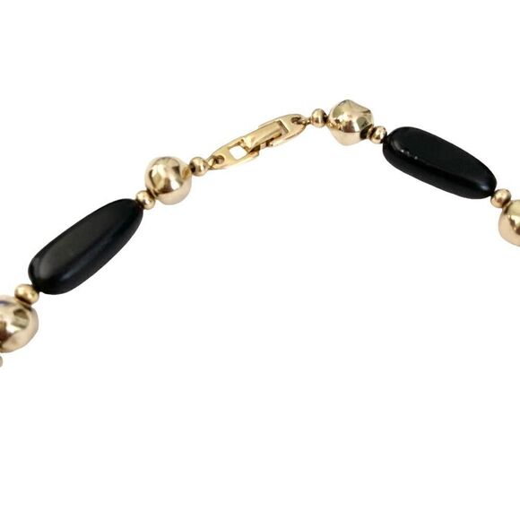 Vintage Boho Beaded Necklace in Black and Gold Tone - Picture 4 of 5